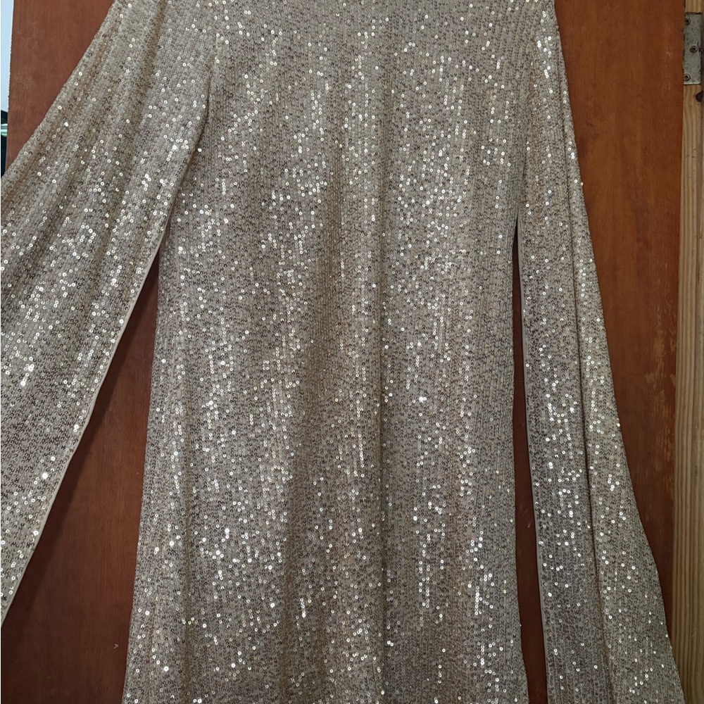Gold Sequin Long Sleeve Dress